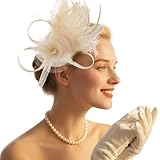 Leseogye Cream Fascinators, Champagne Fascinators for Wedding, Retro Fascinator for Women with Hairpin