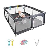 Baby Playpen for Babies and Toddlers, Durable Play Pen with Visible Breathable Mesh, Foam Protection, Easy to Assemble Infant Fence -128 ×128cm (Dark Grey, 128 x 128cm)