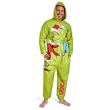 The Grinch Mens Fleece Onesie with Hood, Fleece Loungewear - Funny Gifts for Him (Green, XL)
