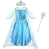 Vicloon Elsa Princess Costume for Girls, 3PCS Elsa Costume Dresses, Elsa Dress with Fairy Crown Wand for Christening/Party/Pageant/Bridesmaid Princess Kids Dress Ball Gown（2-3 years）
