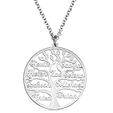 Tree Necklace Personalised 1-9 Family Name in Sterling Silver Custom Family Tree of Life Name Necklace Pendant Jewellery Gift for Mom Grandma Women