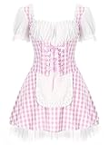 Jowowha Women's Anime Cosplay Outfit Adult Maid Apron Miss Muffet Princess Fairytale Gingham Dress Fancy Dress Costume Pink S