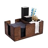 Wooden Bar Caddy - Bar Aide Cocktail Accessory and Napkin Holder and Bar Tidy Brown|black|grey