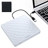 ORIGBELIE External CD/DVD Drive for Laptop, Ultra Slim 13mm USB 3.0 Type-C Portable DVD Player CD Burner Reader Writer Recorder for Desktop PC Windows 11/10/8/7 Linux Mac OS, White