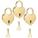 3 Pcs Heart Shaped Lock Gold Heart Shaped Padlock Mini Vintage Locks with Key Small Metal Padlock Archaize Style Lock and Key for Jewelry Box Diary Book Handbag Storage Box