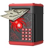 Spider Money Box,Thedttoy Smart Piggy Bank for Kids,Cash Saving Box with Simulated Fingerprint PIN,LED Light,Boys Girls Birthday Present for 3-12 Years-Black