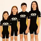 TWF Childs 3mm CIC Titanium Shortie wetsuit (Black/Banana Yellow, Age 14-15)