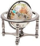 Unique Art 10-Inch Tall Pearl Swirl Ocean Gemstone World Globe with 4 Leg Silver Stand