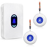 DAYTECH Wireless Personal Alarms for Elderly Call Button for Elderly Wrist Alarm Panic Button Call Bell for Home Disabled Patient Seniors with 1 UK Plug-in Receiver & 2 Waterproof Panic Buttons