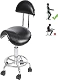 REDCAMP Rolling Saddle Stool with Back Support,Ergonomic Swivel Saddel Chair Hydraulic Adjustable Stool for Dentist Spa Massage Salon Hairdressers,Black