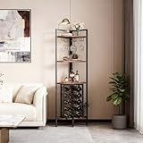 Warmiehomy Corner Wine Rack Free Standing Home Bar Drinks Cabinet for Living Room Kitchen Dining Room Office, Wooden Industrial 4-Tier Floor Wine Cabinet with 15 Wine Bottle Holder, Wine Glass Rack