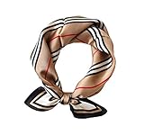 JERLA Women's Men's Small Square 100% Real Mulberry Silk satin Scarfs Hair head face scarf 21" x 21", Classic Stripe Khaki, Small