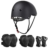 Jim's Store Kids Bike Helmet for 3-10 years old Helmet and Knee Pads Set Adjustable Elbow &Wrist Pads Protective Gear Set for Skateboard Scooter Cycling Roller Skating Boys Girls(Black)