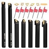 Donken Lathe Turning Tool Set, 12mm Shank 7 Pieces Carbide Turning Tool, Metal Lathe Tools Holder for Turning Grooving Threading, Carbide Inserts Turning Insert, Woodturning Power Lathe Accessories