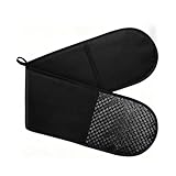 Bufomafo Double Oven Gloves | 250°C/482°F Heat Resistant Oven Mitt Set | Silicone Non-slip Design Black Oven Gloves Double for Extra Protection | 84 x18cm Cotton Potholder