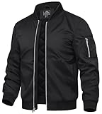 TACVASEN Mens Bomber Jacket Windproof Casual Winter Warm Varsity Jacket Zip Up Bomber Jackets with Pockets Black,XL
