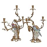 aubaho Set of 2 candle holder parrot candlestick porcelain bronze antique style 62cm