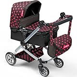 Molly Dolly 2 in 1 Dolls Pram - Pushchair Stroller With Adjustable Handle Height For 3-6 Year Old Girls - Baby Doll Pram For Girls Age 2 +