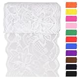 Swpeet 5 Yard by 3.15" Wide White Lace Fabric Stretch Elastic, Trim Lace Ribbon, Elastic Sewing Trim Ribbon for Garment, Headbands, Wedding Bouquet Making DIY Crafts