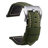 CAWEUER Blue Leather Straps Compatible With Panerai Watch Accessories Men's Strap 20mm 22mm 24mm 26mm Watch Bands Cowhide Replacement Bracelet(02-green silver,26mm)