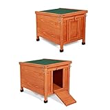 lionto Wooden rabbit hutch with two entrances, 43x43x52 cm, water-repellent hinged bitumen roof & plastic feet, indoor & outdoor rabbit hutch, winter-proof