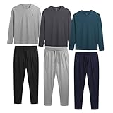 The Essentials Wardrobe 3PK Mens Long Sleeved Long Pyjamas Set - Grey/Blue - Medium