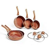 VonShef Pots and Pans Set, 5 Piece Induction Safe, Non-Stick Saucepan and Frying Pan Set, Easy Clean Copper Pots and Pans Set with Glass Lids, PFAS, PTFE, PFOA, Lead & Cadmium Free