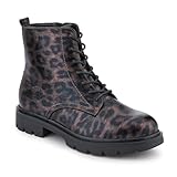 Pavers Lace-Up Block-Heeled Boots - Brown Leopard Size 6