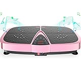 Vibration Exercise Machine Vibrating Platform Power Board Crazy Fit Massage Exercise Machine with Resistance Bands Huge Unique Design Area/Bluetooth Music/LCD Screen and Remote Control (Pink)