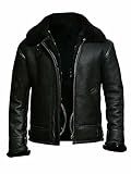 Mens Sheepskin Shearling B3 Bomber Leather Jacket Black Aviator Coat WW2 (UK, Alpha, L, Regular, Regular, Black)
