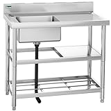 YITAHOME Kitchen Single Bowl Sink with Drainboard Stainless Steel Utility Sink Floorstanding Outdoor with Worktop and Shelves Portable Catering for Restaurant Kitchen Hotel Bar Garage