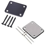 2Pcs Electric Guitar Neck Plates Metal Guitar Neck Plates Electric Guitar Reinforcing Plates with Screws for Replacement Electric Guitar Part(Silver Black)