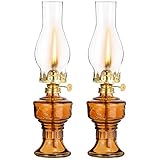 2 Pcs Chamber Oil Lamps for Indoor Use Vintage Kerosene Lamp Rustic Hurricane Kerosene Lantern with Adjustable Fire Wick Lighting Oil Lantern for Home Emergency Lighting, 13'' High(Brown)