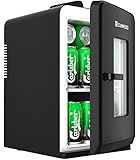 Mini Fridge 15 Liter/21 Cans, Upgrade Portable AC+DC Power Small Fridge for Bedroom, Car, Office, Thermoelectric Cooler and Warmer Skincare Fridge for Food, Drinks, Cosmetics, Max & ECO Mode
