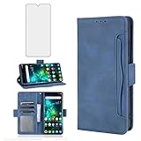 Asuwish Compatible with TCL 10 Pro Wallet Case and Tempered Glass Screen Protector Card Holder Credit ID Slot Flip Cell Accessories Phone Cover for TCL 10 Plus TCL10Pro TLC 10Pro T799B Blue