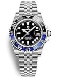 Men Watch Pagani Design GMT Watches for Men Automatic 40MM Date 100M Waterproof Stainless Steel Sapphire Glass Mechanical Wristwatches PD-1662 (5 Black Blue)