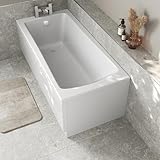 Baystone 1500 x 700mm Single Ended Bath White Gloss Soaking Bathttub, Acrylic Baths for Bathrooms, Straight Wide End, Adjustable Feet, No Panel