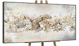 YS-Art Acrylic painting in frame Lucky line Hand-painted textured artwork with gold in grey black color Wall art for living room Home decor 48x24 inches