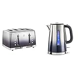 Russell Hobbs 25141 Eclipse Polished Stainless Steel Ombre Four Slice Toaster, Midnight Blue with Kettle