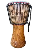 AMI 13-Inch Authentic Ghanaian Djembe Drum With Beautiful Hand Carvings - Comes With Three Free Instruments Worth £35