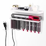AXNSATRE Hair Dryer Holder Wall Mount for Dyson – No Drill Storage Rack for Dyson Airwrap & Supersonic, Adhesive Organizer Stand for Dyson Airwrap Dupes, White Bathroom Holder Station