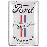 Nostalgic-Art Retro Tin Sign, 20 x 30 cm, Ford Mustang - Horse & Stripes Logo - Gift Idea for Ford Accessories Fans, Original Licensed Product (OLP), Made of Metal, Vintage Design, Tin Signs Sayings