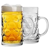 Rink Drink Giant Glass German Beer Steins - Large Dimpled Glass Tankard with Handle - 2 Pints - Clear - Pack of 2