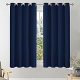 VEHEDE Blackout Curtains 54 Inch Drop, Eyelet Thermal Insulated Short Curtain for Bedroom, Soft Small Living Room Window Curtains & Drapes, W46 x L54 Inch, Navy Blue, 2 Panels