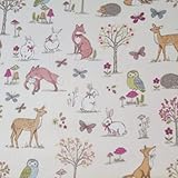 100% Cotton Fabric Lifestyle Woodland Animals Foxes Rabbits Wildlife 140cm Wide (Price Per Metre) (Cream)