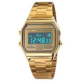 Nicoone Mens Digital Watch Luxury Business Wrist Quartz Watch 30M Waterproof Stainless Steel Sports Wrist Watch Clock Wrist Watch Gold