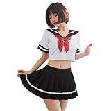 SINMIUANIME Sexy lingerie female JK uniform cosplay lingerie Japanese sailor soft cute student suit (White Black)