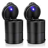 Chingde Car Ashtray, Portable Ashtray with Lid Smell Proof, Automatic LED Light, Sealed, Flame Retardant, High Temperature Resistant, Detachable, Large Capacity (2 Pcs)