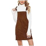 Mrat Women's Dress Corduroy Dungarees Sleeveless Vintage Cami Dresses A-Line Mini Overall Dress Pinafore Ladies Teen Girls Casual Party Solid Color Strap Short Overalls