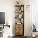 YITAHOME Corner Shelf 4 Tiers, Industrial Bookshelf with Cabinet Floorstanding Bookcase Wooden Storage Rack Shelving Units for Living Room, Home Office, Hallway, Rustic Brown Book shelves